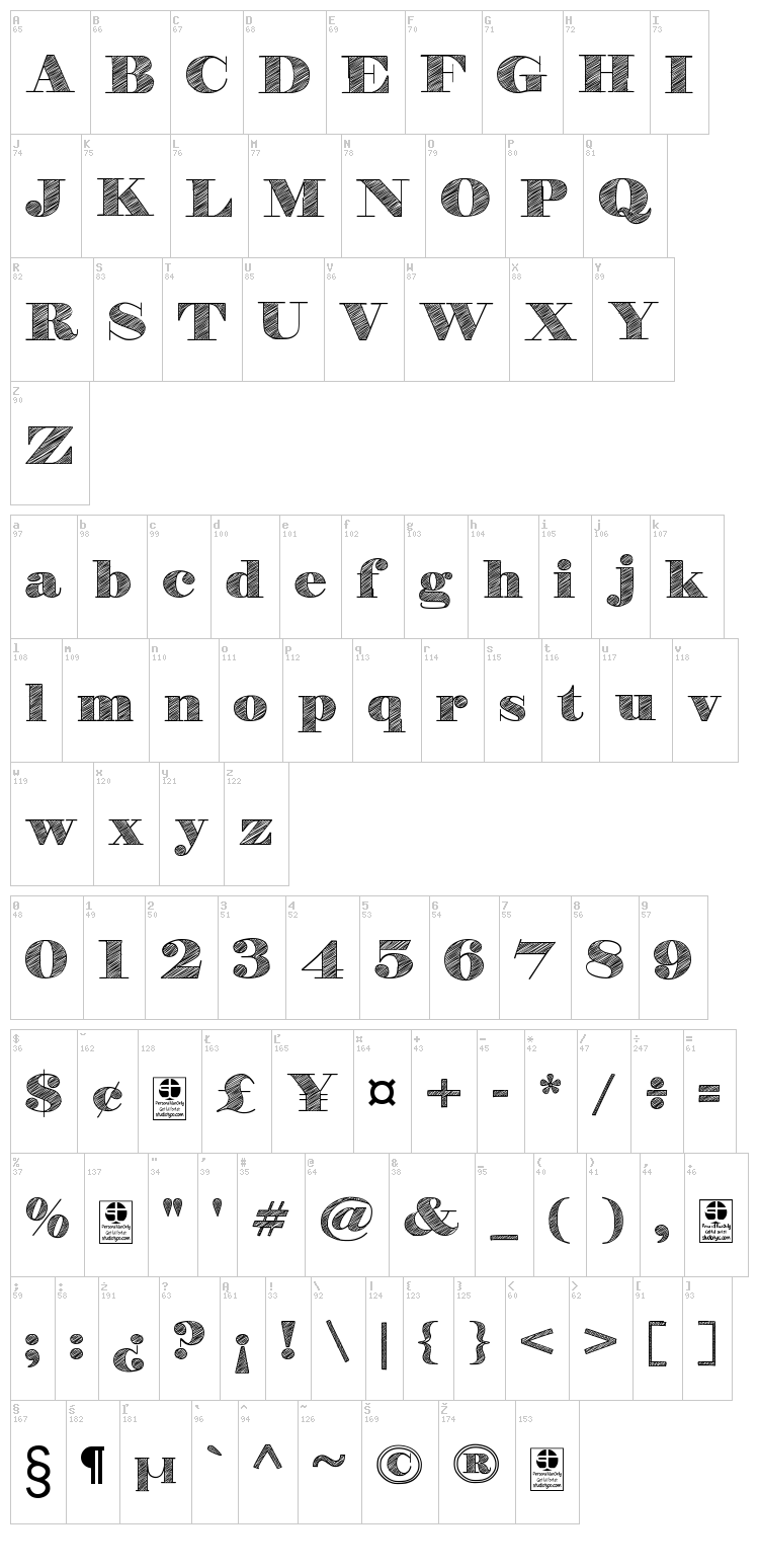H&B Sketch font map